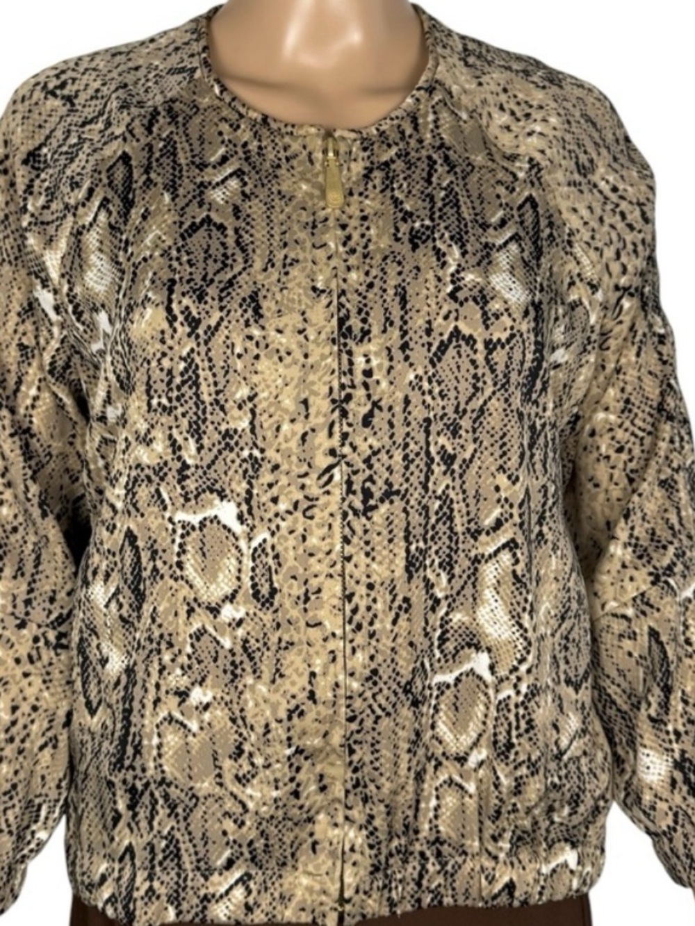 Vince Camuto Tan Black Snake-Print Bomber Jacket